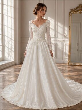 VTG Beaded Wedding Gown w/ Train Size S